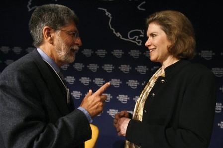 Celso Amorim, ministre des affaires étrangères du Brésil avec Susan Schwab, le représentante américaine chargée du commerce